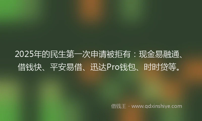 2025年的民生第一次申请被拒有：现金易融通、借钱快、平安易借、迅达Pro钱包、时时贷等。