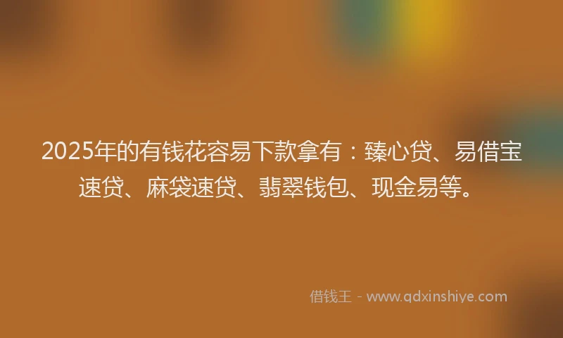 2025年的有钱花容易下款拿有：臻心贷、易借宝速贷、麻袋速贷、翡翠钱包、现金易等。