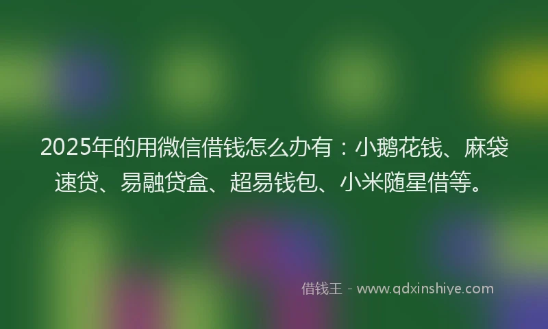 2025年的用微信借钱怎么办有：小鹅花钱、麻袋速贷、易融贷盒、超易钱包、小米随星借等。