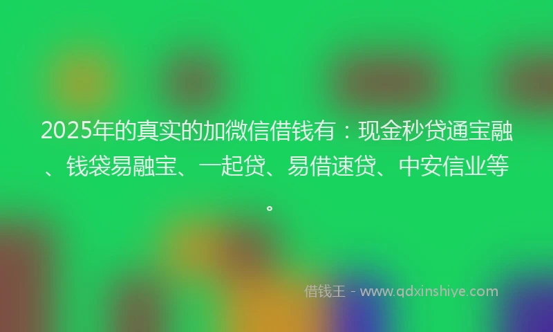 2025年的真实的加微信借钱有：现金秒贷通宝融、钱袋易融宝、一起贷、易借速贷、中安信业等。