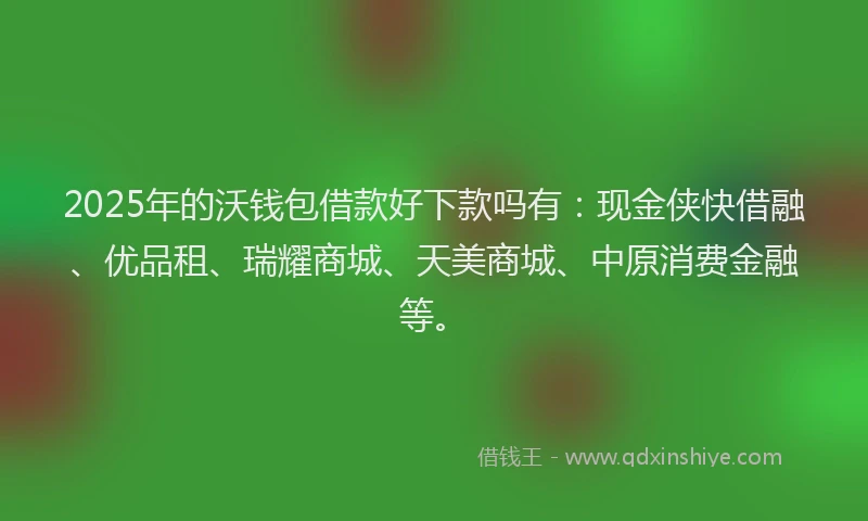 2025年的沃钱包借款好下款吗有：现金侠快借融、优品租、瑞耀商城、天美商城、中原消费金融等。