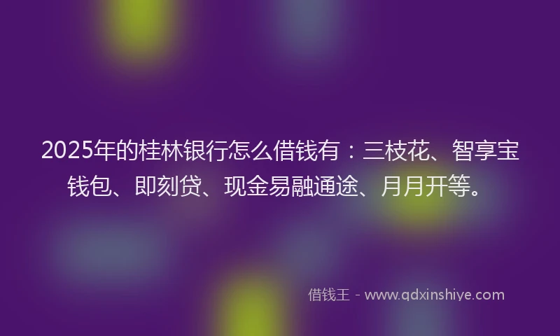2025年的桂林银行怎么借钱有：三枝花、智享宝钱包、即刻贷、现金易融通途、月月开等。