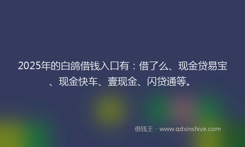 2025年的白鸽借钱入口有：借了么、现金贷易宝、现金快车、壹现金、闪贷通等。