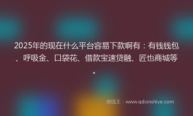 2025年的现在什么平台容易下款啊有：有钱钱包、呼吸金、口袋花、借款宝速贷融、匠也商城等。