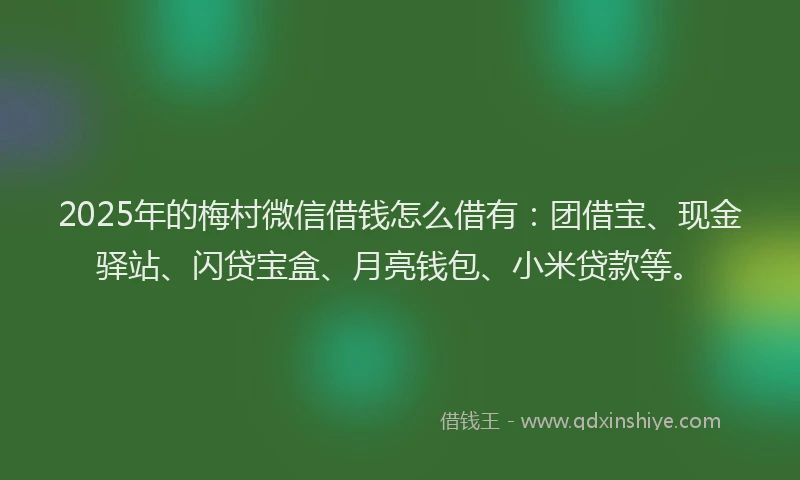 2025年的梅村微信借钱怎么借有：团借宝、现金驿站、闪贷宝盒、月亮钱包、小米贷款等。