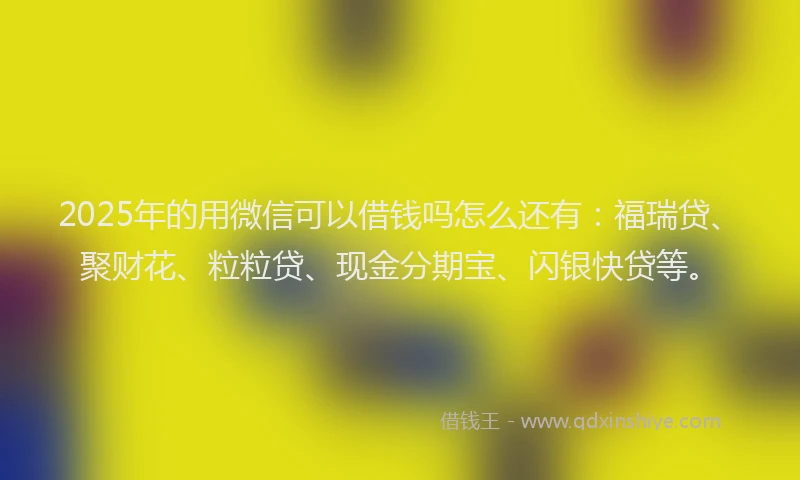 2025年的用微信可以借钱吗怎么还有：福瑞贷、聚财花、粒粒贷、现金分期宝、闪银快贷等。