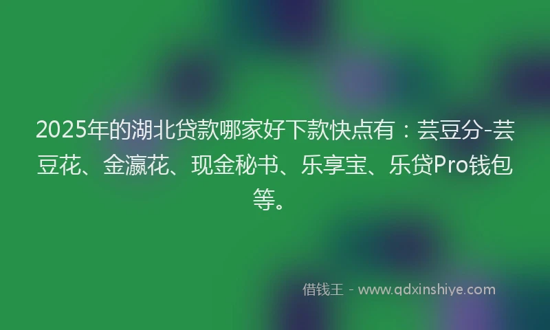 2025年的湖北贷款哪家好下款快点有：芸豆分-芸豆花、金瀛花、现金秘书、乐享宝、乐贷Pro钱包等。