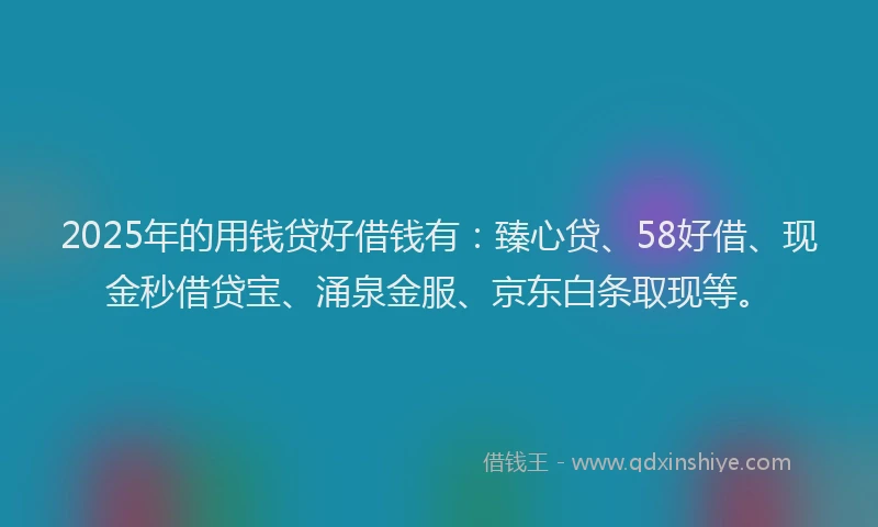 2025年的用钱贷好借钱有：臻心贷、58好借、现金秒借贷宝、涌泉金服、京东白条取现等。