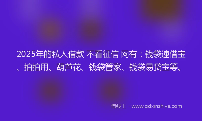2025年的私人借款 不看征信 网有：钱袋速借宝、拍拍用、葫芦花、钱袋管家、钱袋易贷宝等。