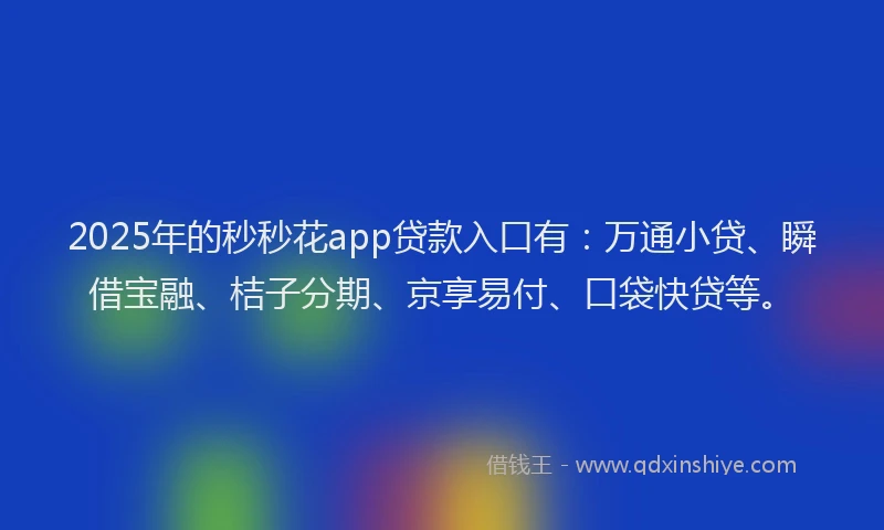 2025年的秒秒花app贷款入口有：万通小贷、瞬借宝融、桔子分期、京享易付、口袋快贷等。