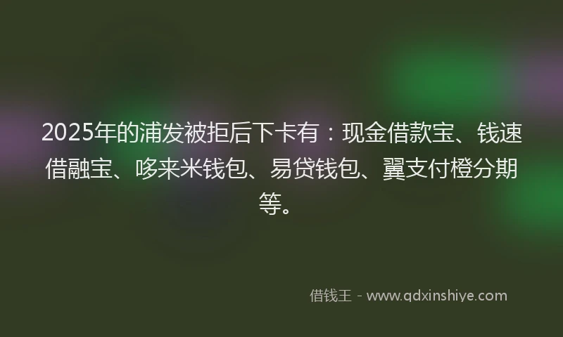 2025年的浦发被拒后下卡有：现金借款宝、钱速借融宝、哆来米钱包、易贷钱包、翼支付橙分期等。