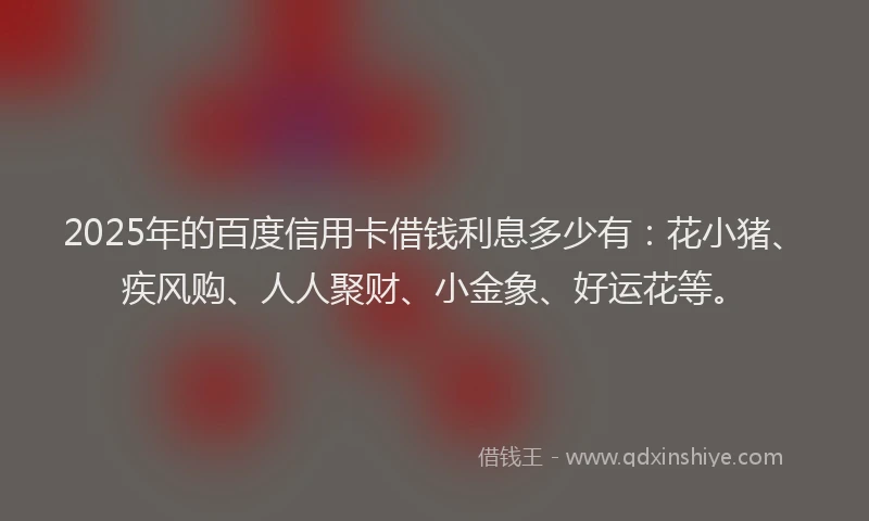 2025年的百度信用卡借钱利息多少有：花小猪、疾风购、人人聚财、小金象、好运花等。