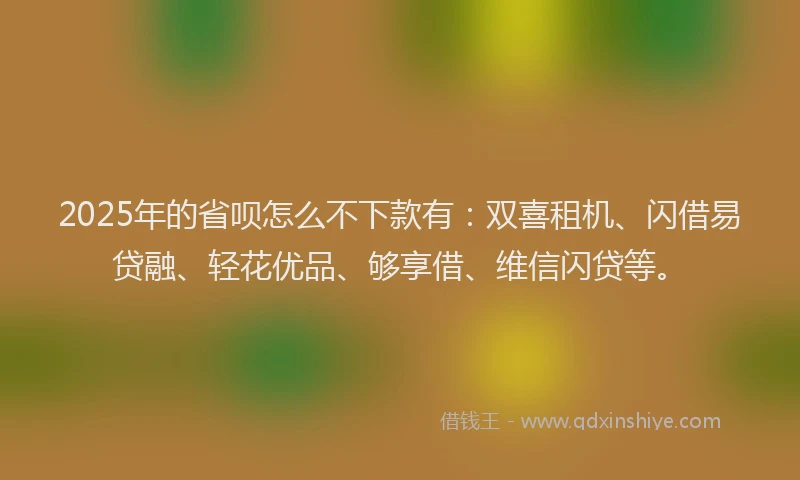2025年的省呗怎么不下款有：双喜租机、闪借易贷融、轻花优品、够享借、维信闪贷等。