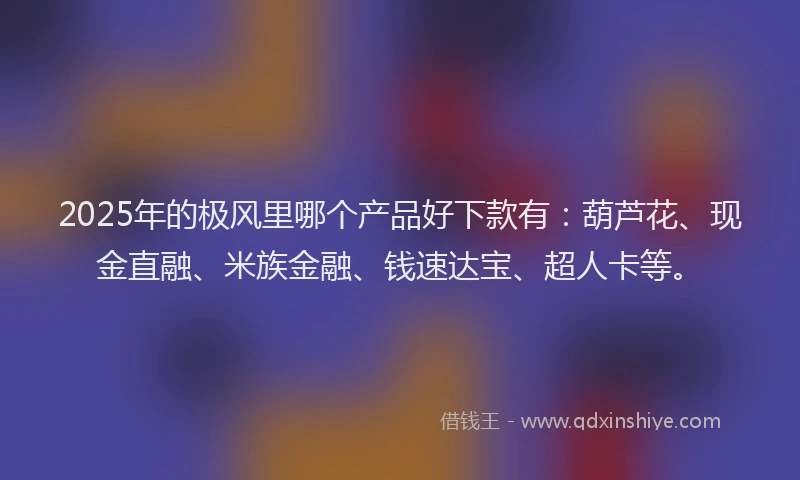 2025年的极风里哪个产品好下款有：葫芦花、现金直融、米族金融、钱速达宝、超人卡等。