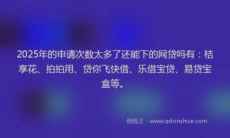 2025年的申请次数太多了还能下的网贷吗有：桔享花、拍拍用、贷你飞快借、乐借宝贷、易贷宝盒等。