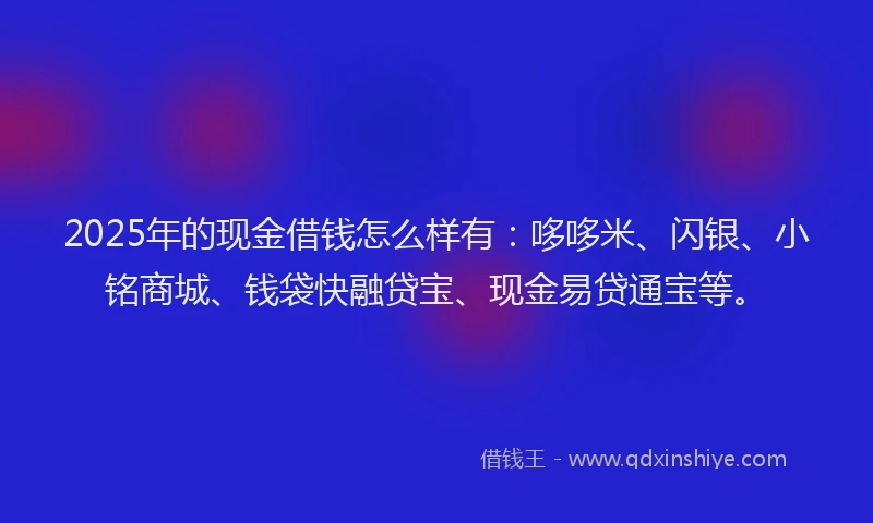 2025年的现金借钱怎么样有:哆哆米、闪银、小铭商城、钱袋快融贷宝、现金易贷通宝等。