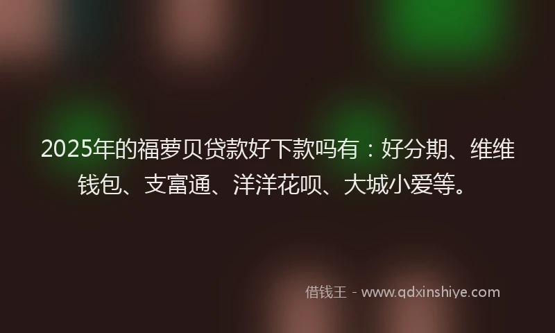 2025年的福萝贝贷款好下款吗有：好分期、维维钱包、支富通、洋洋花呗、大城小爱等。