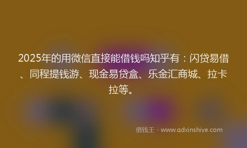 2025年的用微信直接能借钱吗知乎有：闪贷易借、同程提钱游、现金易贷盒、乐金汇商城、拉卡拉等。