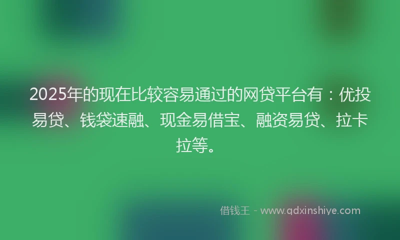 2025年的现在比较容易通过的网贷平台有：优投易贷、钱袋速融、现金易借宝、融资易贷、拉卡拉等。