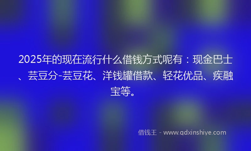 2025年的现在流行什么借钱方式呢有：现金巴士、芸豆分-芸豆花、洋钱罐借款、轻花优品、疾融宝等。