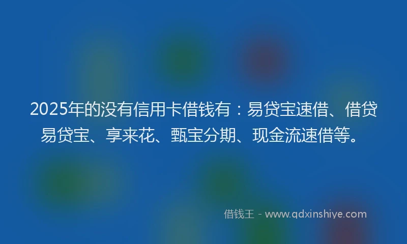 2025年的没有信用卡借钱有：易贷宝速借、借贷易贷宝、享来花、甄宝分期、现金流速借等。