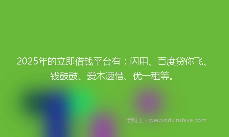 2025年的立即借钱平台有：闪用、百度贷你飞、钱鼓鼓、爱木速借、优一租等。