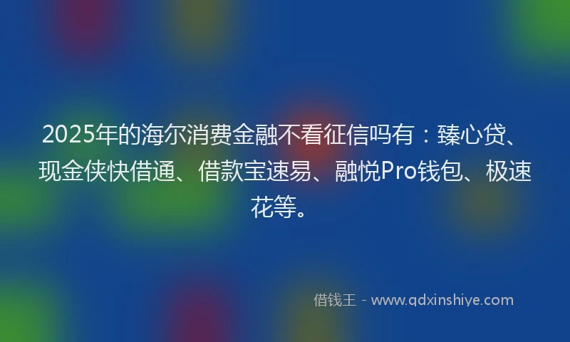 2025年的海尔消费金融不看征信吗有：臻心贷、现金侠快借通、借款宝速易、融悦Pro钱包、极速花等。