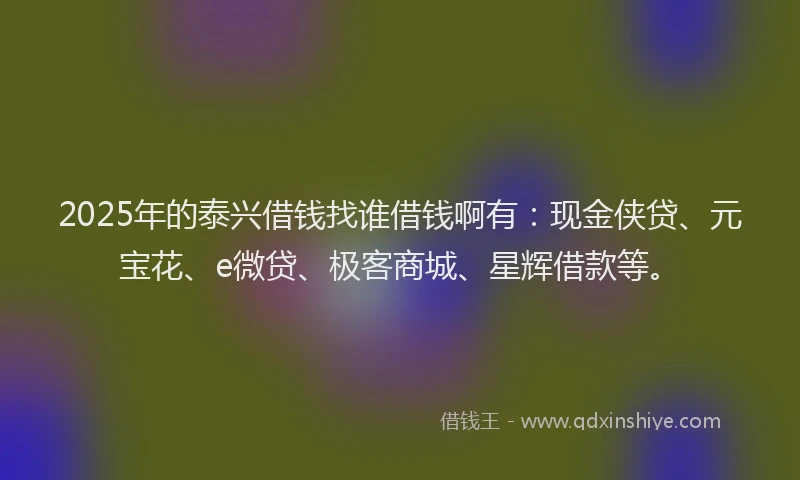 2025年的泰兴借钱找谁借钱啊有：现金侠贷、元宝花、e微贷、极客商城、星辉借款等。