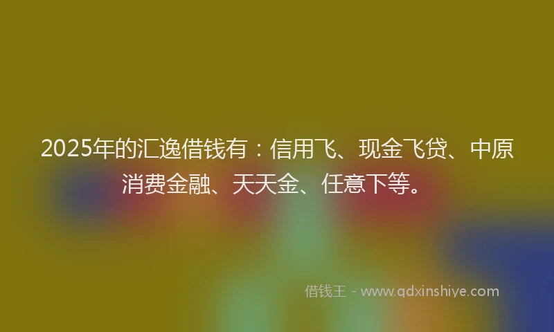 2025年的汇逸借钱有：信用飞、现金飞贷、中原消费金融、天天金、任意下等。