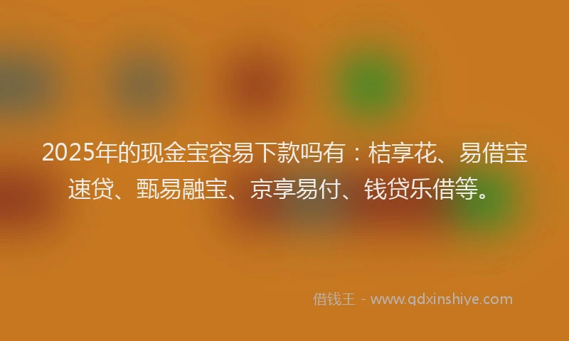 2025年的现金宝容易下款吗有：桔享花、易借宝速贷、甄易融宝、京享易付、钱贷乐借等。