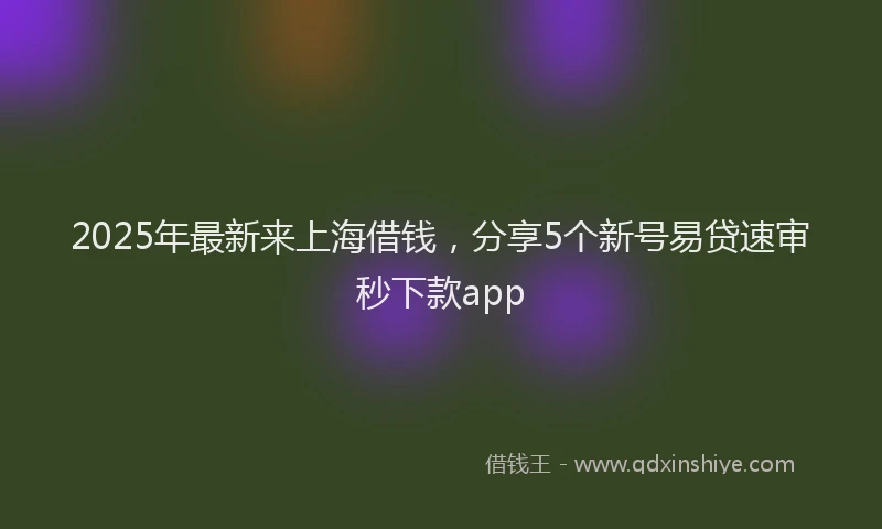 2025年最新来上海借钱，分享5个新号易贷速审秒下款app