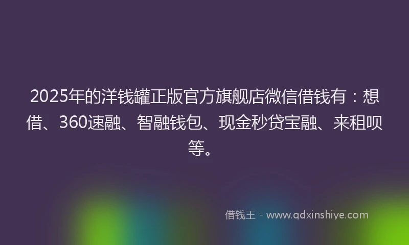 2025年的洋钱罐正版官方旗舰店微信借钱有：想借、360速融、智融钱包、现金秒贷宝融、来租呗等。