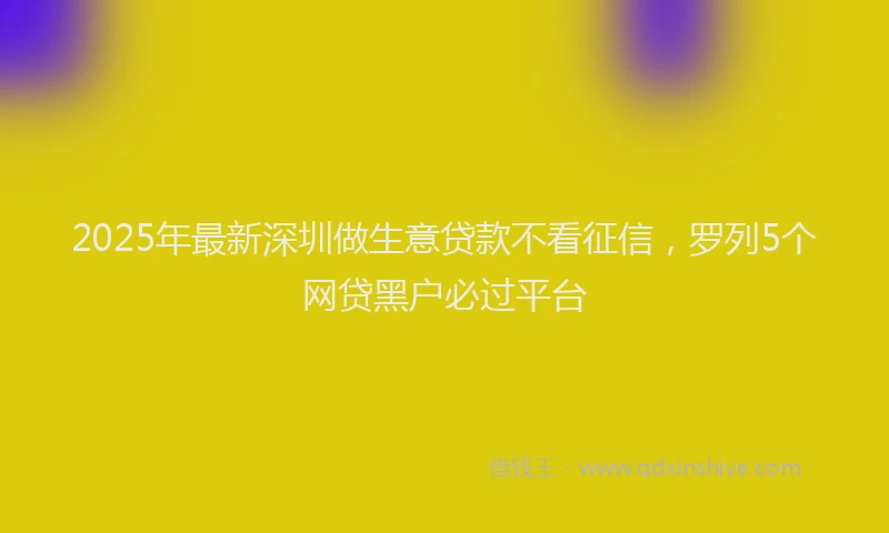 2025年最新深圳做生意贷款不看征信，罗列5个网贷黑户必过平台