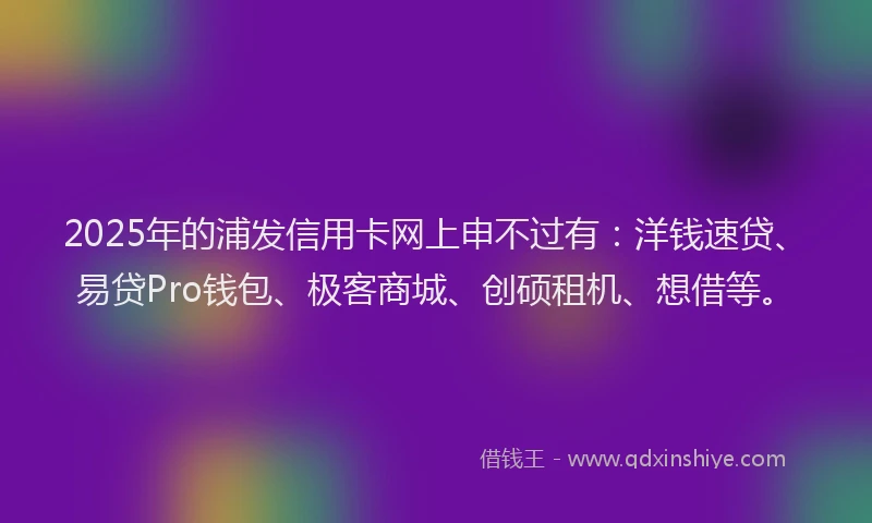 2025年的浦发信用卡网上申不过有：洋钱速贷、易贷Pro钱包、极客商城、创硕租机、想借等。
