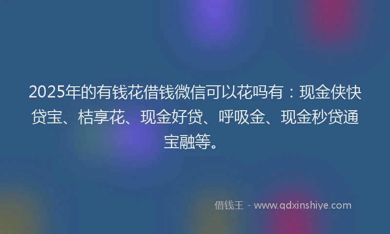 2025年的有钱花借钱微信可以花吗有：现金侠快贷宝、桔享花、现金好贷、呼吸金、现金秒贷通宝融等。