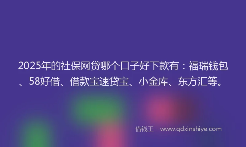 2025年的社保网贷哪个口子好下款有：福瑞钱包、58好借、借款宝速贷宝、小金库、东方汇等。