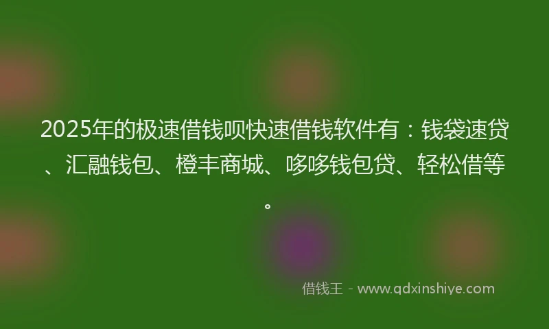 2025年的极速借钱呗快速借钱软件有：钱袋速贷、汇融钱包、橙丰商城、哆哆钱包贷、轻松借等。