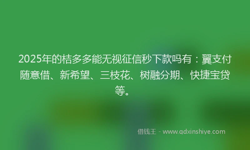 2025年的桔多多能无视征信秒下款吗有：翼支付随意借、新希望、三枝花、树融分期、快捷宝贷等。