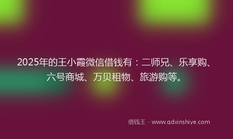2025年的王小霞微信借钱有：二师兄、乐享购、六号商城、万贝租物、旅游购等。