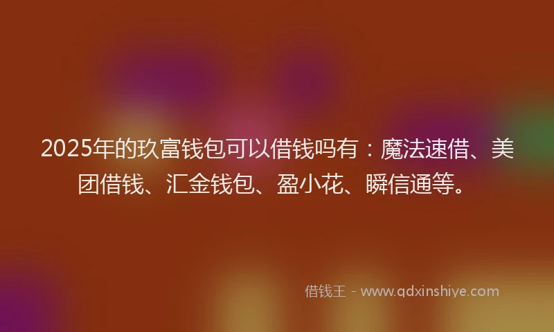 2025年的玖富钱包可以借钱吗有：魔法速借、美团借钱、汇金钱包、盈小花、瞬信通等。