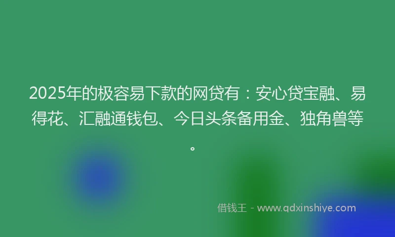 2025年的极容易下款的网贷有：安心贷宝融、易得花、汇融通钱包、今日头条备用金、独角兽等。