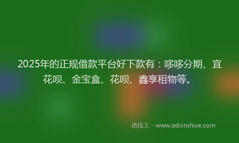 2025年的正规借款平台好下款有：哆哆分期、宜花呗、金宝盒、花呗、鑫享租物等。
