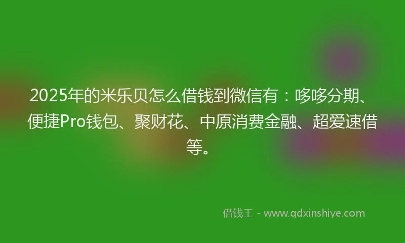 2025年的米乐贝怎么借钱到微信有：哆哆分期、便捷Pro钱包、聚财花、中原消费金融、超爱速借等。
