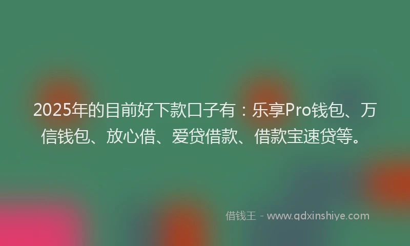 2025年的目前好下款口子有：乐享Pro钱包、万信钱包、放心借、爱贷借款、借款宝速贷等。