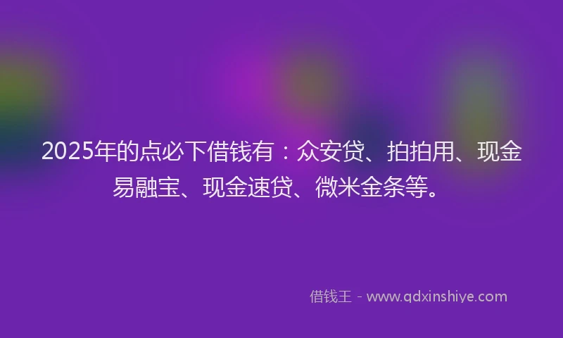 2025年的点必下借钱有：众安贷、拍拍用、现金易融宝、现金速贷、微米金条等。