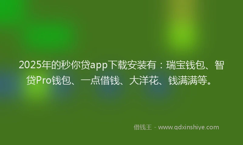 2025年的秒你贷app下载安装有：瑞宝钱包、智贷Pro钱包、一点借钱、大洋花、钱满满等。
