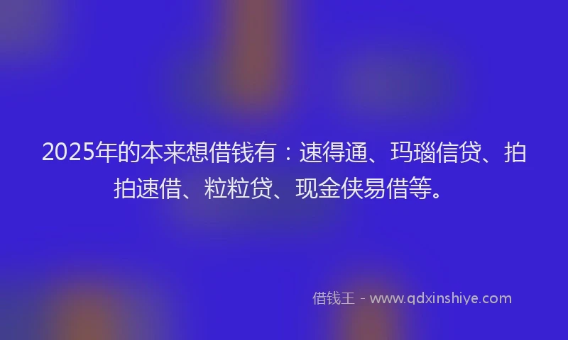 2025年的本来想借钱有：速得通、玛瑙信贷、拍拍速借、粒粒贷、现金侠易借等。