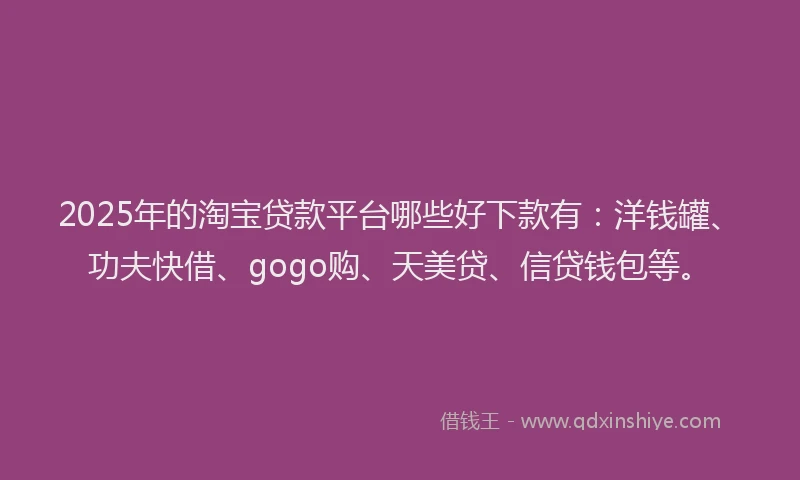 2025年的淘宝贷款平台哪些好下款有：洋钱罐、功夫快借、gogo购、天美贷、信贷钱包等。