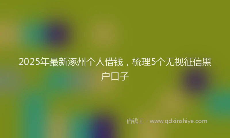 2025年最新涿州个人借钱，梳理5个无视征信黑户口子