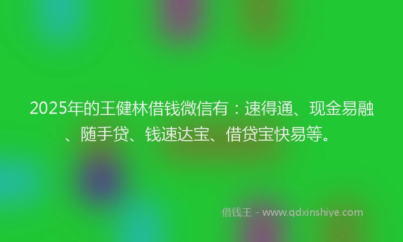 2025年的王健林借钱微信有：速得通、现金易融、随手贷、钱速达宝、借贷宝快易等。